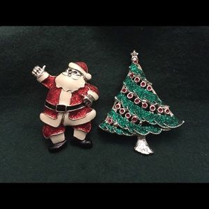Christmas brooches- set of 2 - Santa and Tree